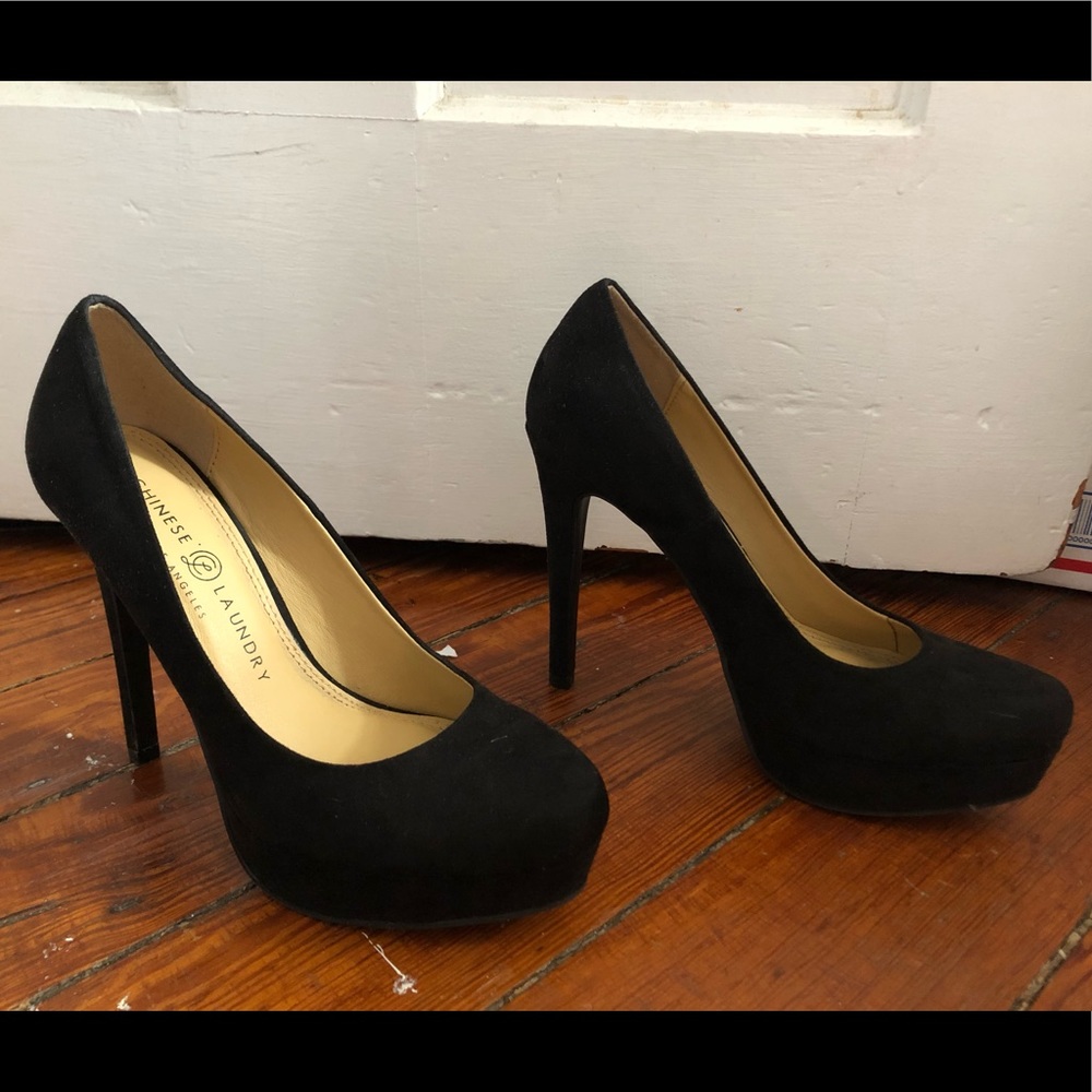 Black Suede Platform Pumps